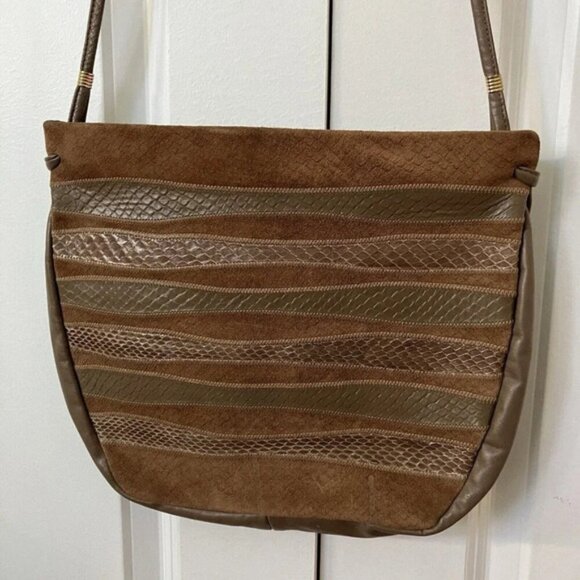 Vintage Handbags - Vintage Mimo Sacs Tan Brown Patchwork Genuine Leather 80s Bag